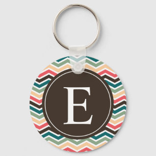 Coral Brown Aquamarin Zickzack Monogram Schlüsselanhänger
