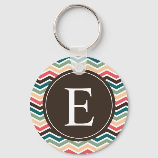 Coral Brown Aquamarin Zickzack Monogram Schlüsselanhänger (Vorderseite)