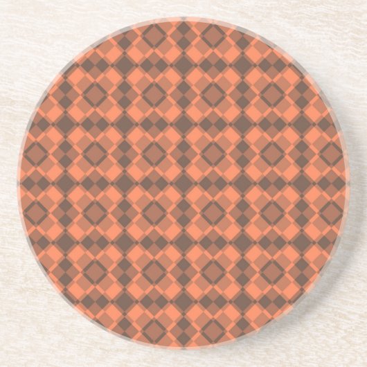Coral Brown Checker Argyle Pattern Getränkeuntersetzer (Vorne)