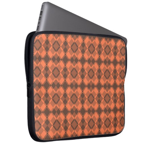 Coral Brown Checker Argyle Pattern Laptopschutzhülle (Vorne Rechts)