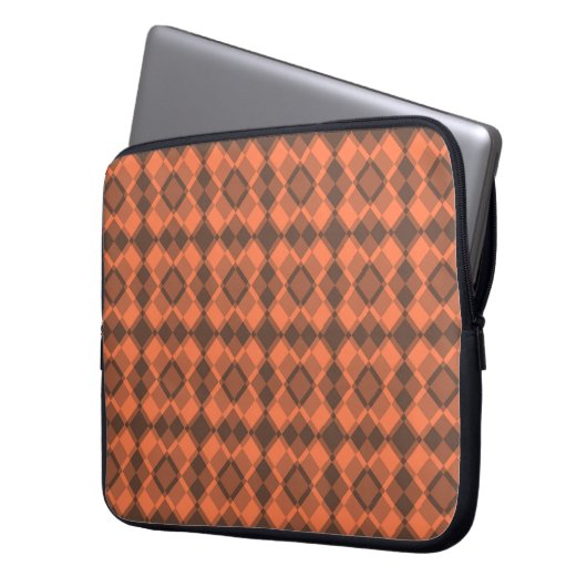 Coral Brown Checker Argyle Pattern Laptopschutzhülle (Vorderseite Links)