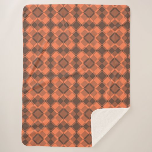 Coral Brown Checker Argyle Pattern Sherpadecke (Vorderseite)