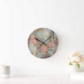 Coral Brown Floral Coffe Blue Ivory Butterfly Runde Wanduhr (Zuhause)