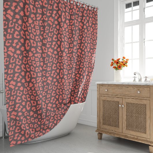 Coral Brown Leopard Print Duschvorhang