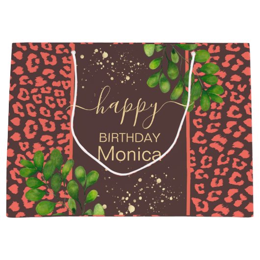 Coral Brown Leopard Print Große Geschenktüte (Vorderseite)