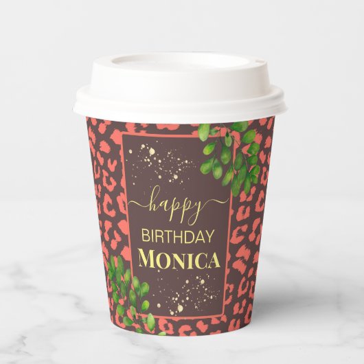Coral Brown Leopard Print Pappbecher (Vorderseite)
