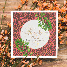 Coral Brown Leopard Print Thank You Serviette