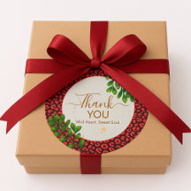Coral Brown Leopard Print Thank You Sticker