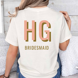 Coral + Brown Monogram Wedding Party Bridesmaid T-Shirt