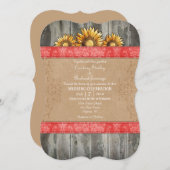 Coral Brown Rustic Sunflower Wedite Einladung (Vorne/Hinten)