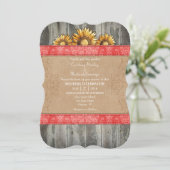 Coral Brown Rustic Sunflower Wedite Einladung (Stehend Vorderseite)