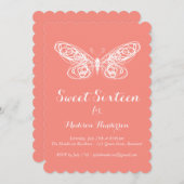 Coral Butterfly 16 . Geburtstag Einladung (Vorne/Hinten)