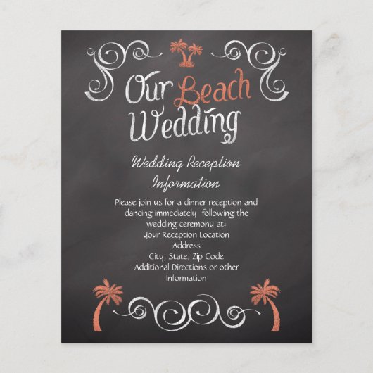 Coral Chalkboard Beach Hochzeitstich Empfang Beila (Vorderseite)