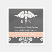 Coral Chalkboard Caduceus Nurse Abschluss Serviette (Vorderseite)