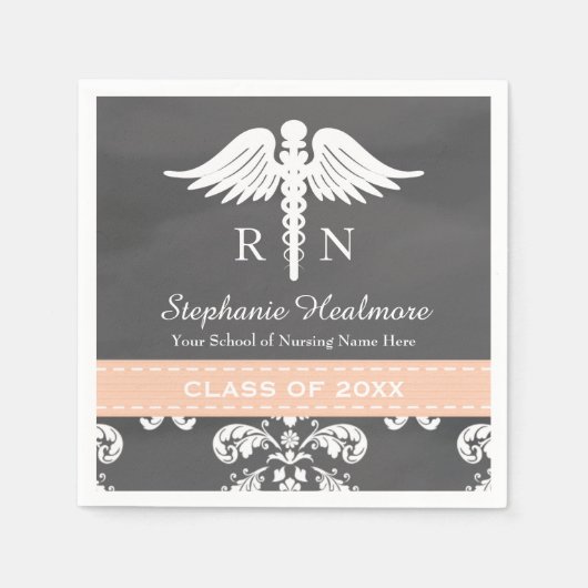 Coral Chalkboard Caduceus Nurse Abschluss Serviette (Vorderseite)