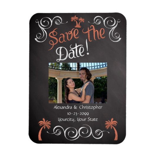 Coral Chalkboard Script Beach Foto Save the Date Magnet (Vertikal)
