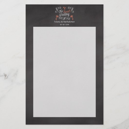 Coral Chalkboard Script Beach Wedding Briefpapier (Vorderseite)