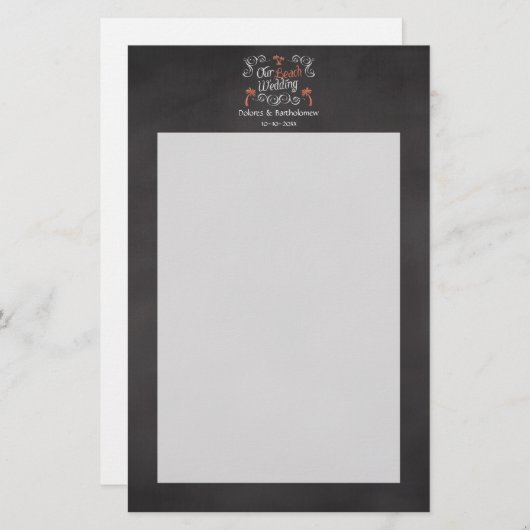 Coral Chalkboard Script Beach Wedding Briefpapier (Vorne/Hinten)