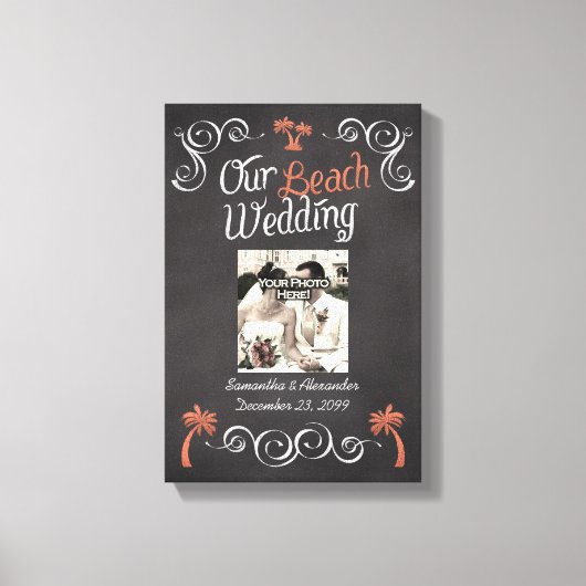 Coral Chalkboard Script Beach Wedding Leinwanddruck (Vorderseite)