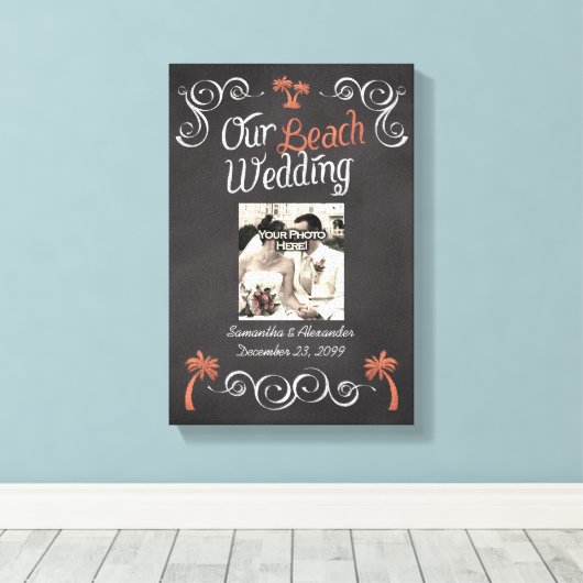 Coral Chalkboard Script Beach Wedding Leinwanddruck (Insitu (Holzboden))