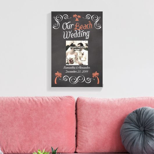Coral Chalkboard Script Beach Wedding Leinwanddruck (Insitu (Wohnzimmer))