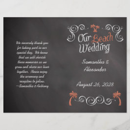 Coral Chalkboard Script Beach Wedding Program
