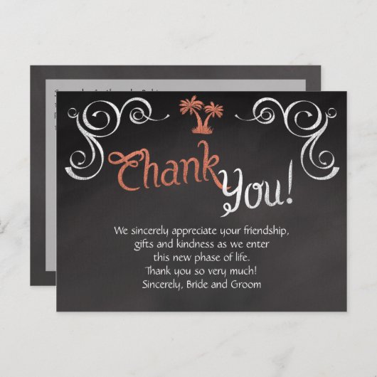 Coral Chalkboard Script Beach Wedding Vielen Dank Postkarte (Vorne/Hinten)