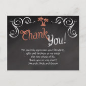 Coral Chalkboard Script Beach Wedding Vielen Dank Postkarte (Vorderseite)