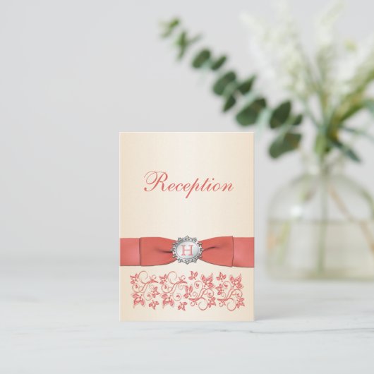 Coral Champagne Floral Wedding Card Begleitkarte (Stehend Vorderseite)