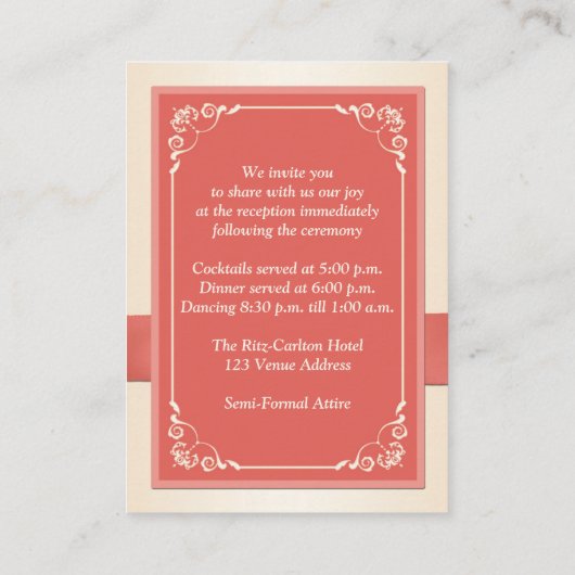 Coral Champagne Floral Wedding Card Begleitkarte (Rückseite)