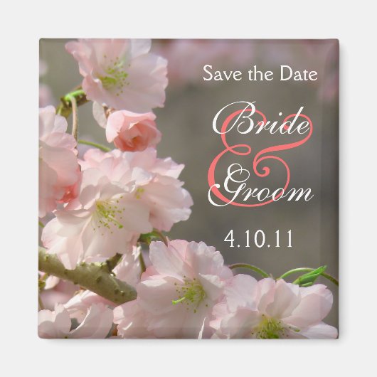 Coral Cherry Bloosom Rett-the-Date Magnet (Vorne)