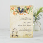 Coral Cherry Blossom Lattice Birdcage Wedding Einladung (Stehend Vorderseite)