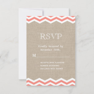Coral Chevrons auf Burlap UAWG RSVP Karte