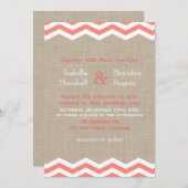 Coral Chevrons auf Einladung von Burlap Wedding (Vorne/Hinten)