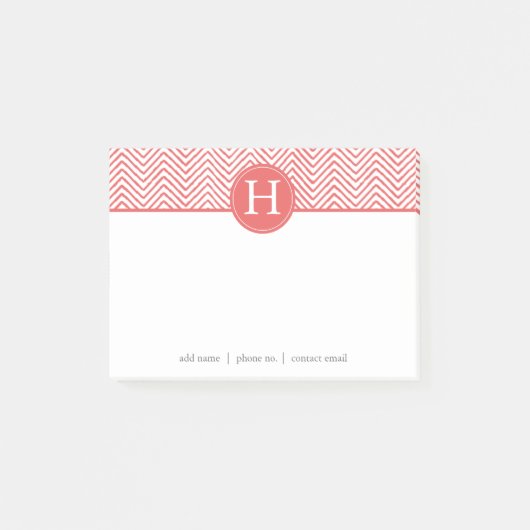 Coral Chevrons Custom Monogram Post-it Klebezettel (Vorderseite)