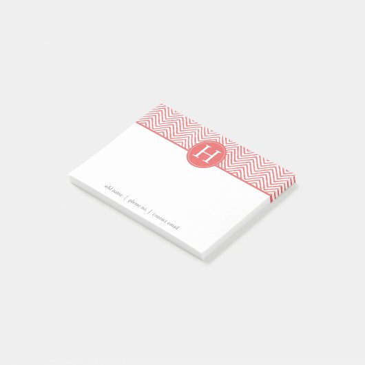 Coral Chevrons Custom Monogram Post-it Klebezettel (angewinkelt)