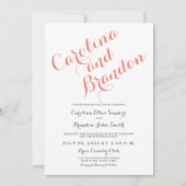 Coral Classic Script Elegante Hochzeit Einladung (Vorderseite)