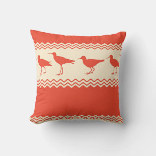 Coral Coastal Sandpiper Bird Stripes Kissen