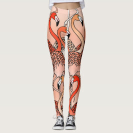 Coral Color Flamingos Leggings