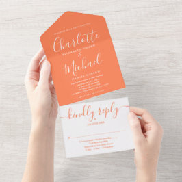 Coral Contemporary Script Minimalistisch Wedding All In One Einladung