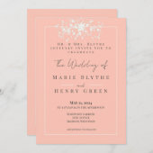 Coral & Cream Filigree Elegantes Hochzeitsempfang Einladung (Vorne/Hinten)