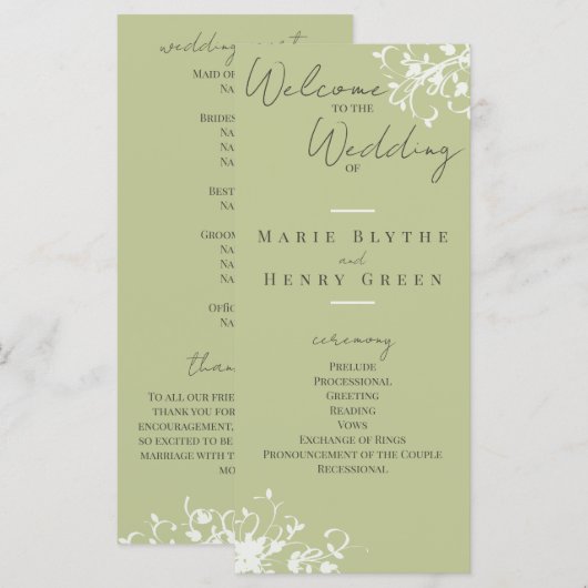 Coral & Cream Filigree Elegantes Hochzeitsprogramm (Vorne/Hinten)