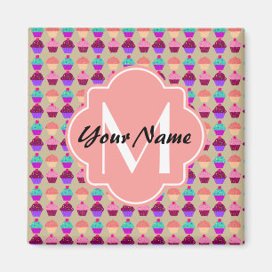 Coral Cupcake Personalisierter Name, benutzerdefin Magnet