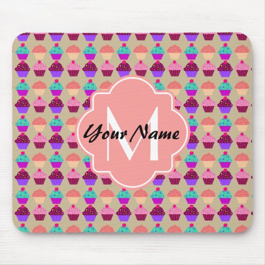 Coral Cupcake Personalisierter Name, benutzerdefin Mousepad (Vorne)