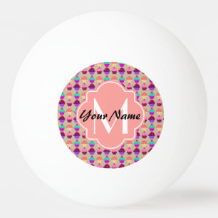 Coral Cupcake Personalisierter Name, benutzerdefin Tischtennisball
