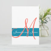Coral Custom Blue Modern Wedding Einladung (Stehend Vorderseite)