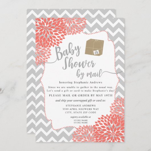 Coral Dahlia Floral Girl Baby Shower per Post Einladung (Vorne/Hinten)