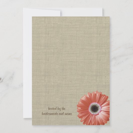 Coral Daisy and Lace Brautparty Einladung (Rückseite)