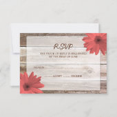 Coral Daisy Barn Wood Wedding RSVP Response Card (Vorderseite)