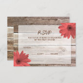 Coral Daisy Barn Wood Wedding RSVP Response Card (Vorne/Hinten)
